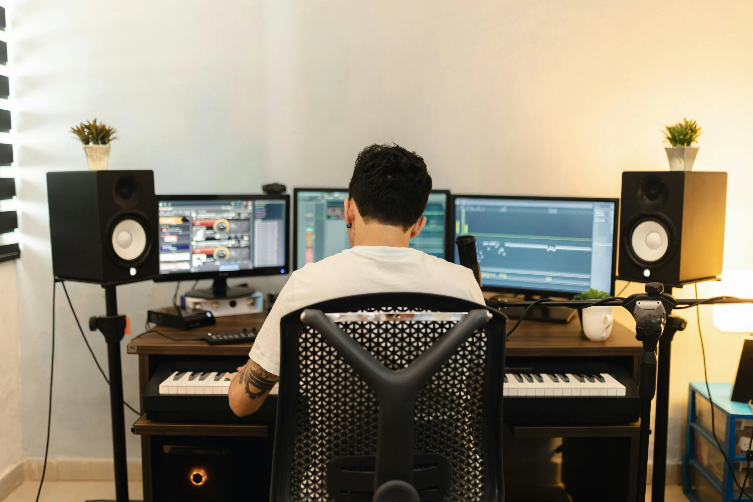 jordan-gonzalez-XVFEW2QvOQU-unsplash A music producer using a D.A.W.